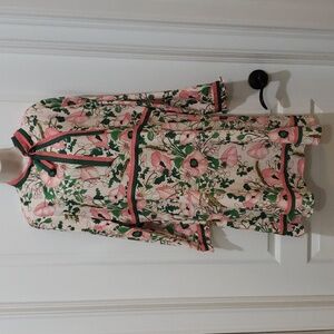 Women's Pink & Green Bow Tie Floral Print Dress